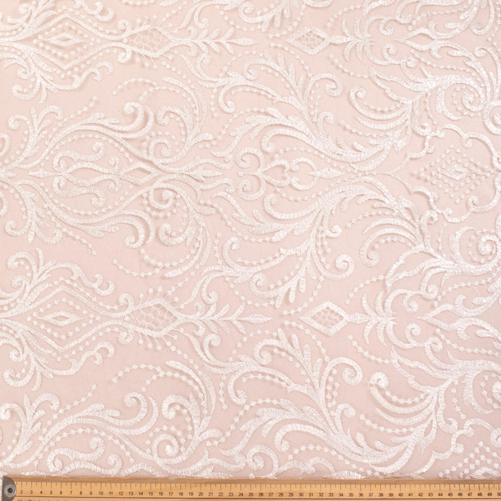 Embroidered Couture Bridal Laces – WS21 Off White Damask Floral Vines