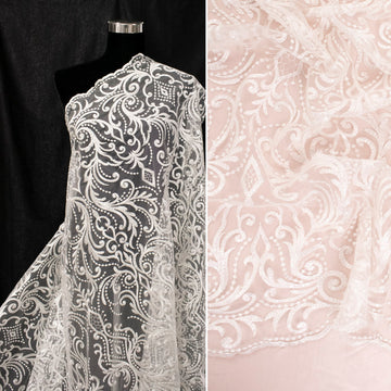 Embroidered Couture Bridal Laces – WS21 Off White Damask Floral Vines