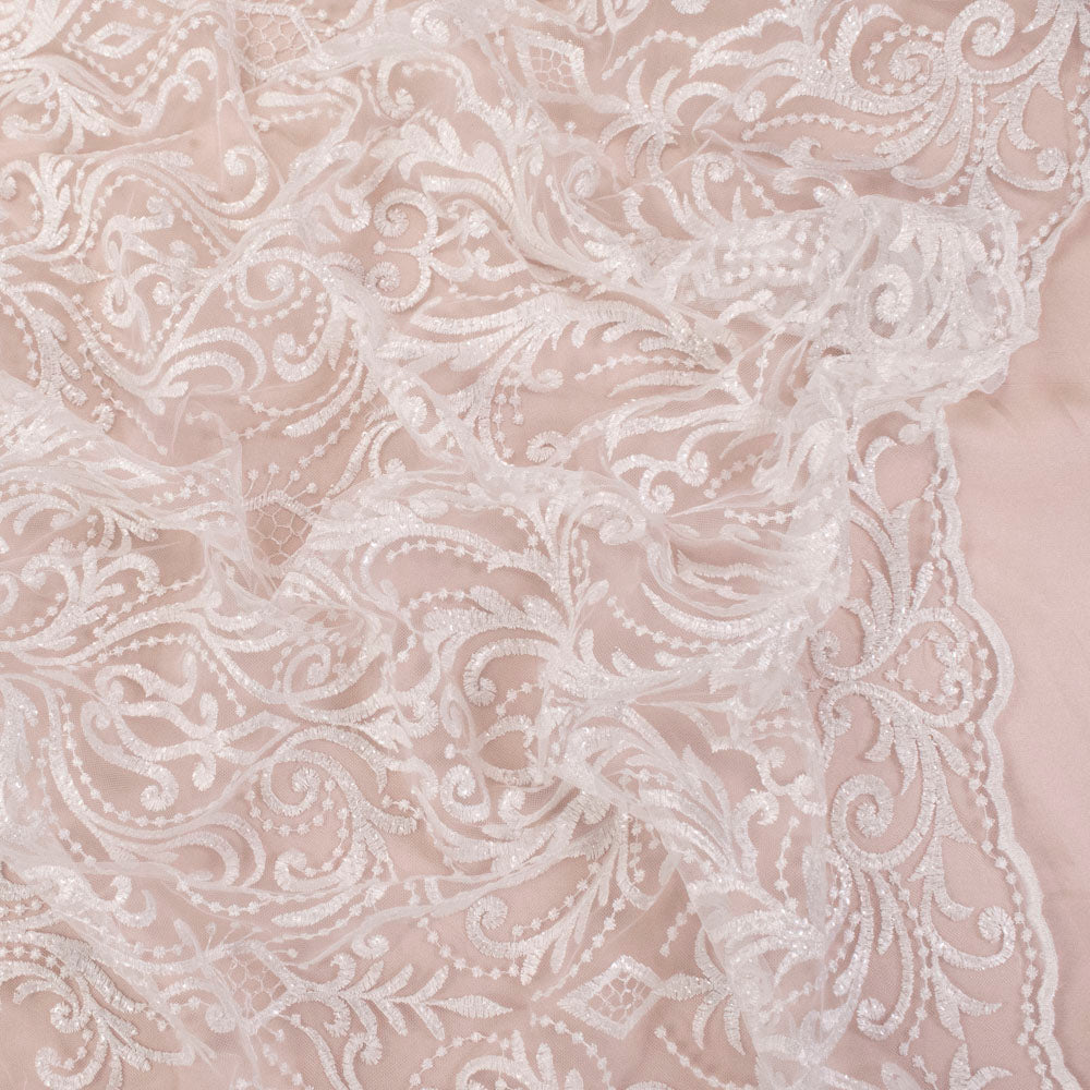 Embroidered Couture Bridal Laces – WS21 White Damask Floral Vines