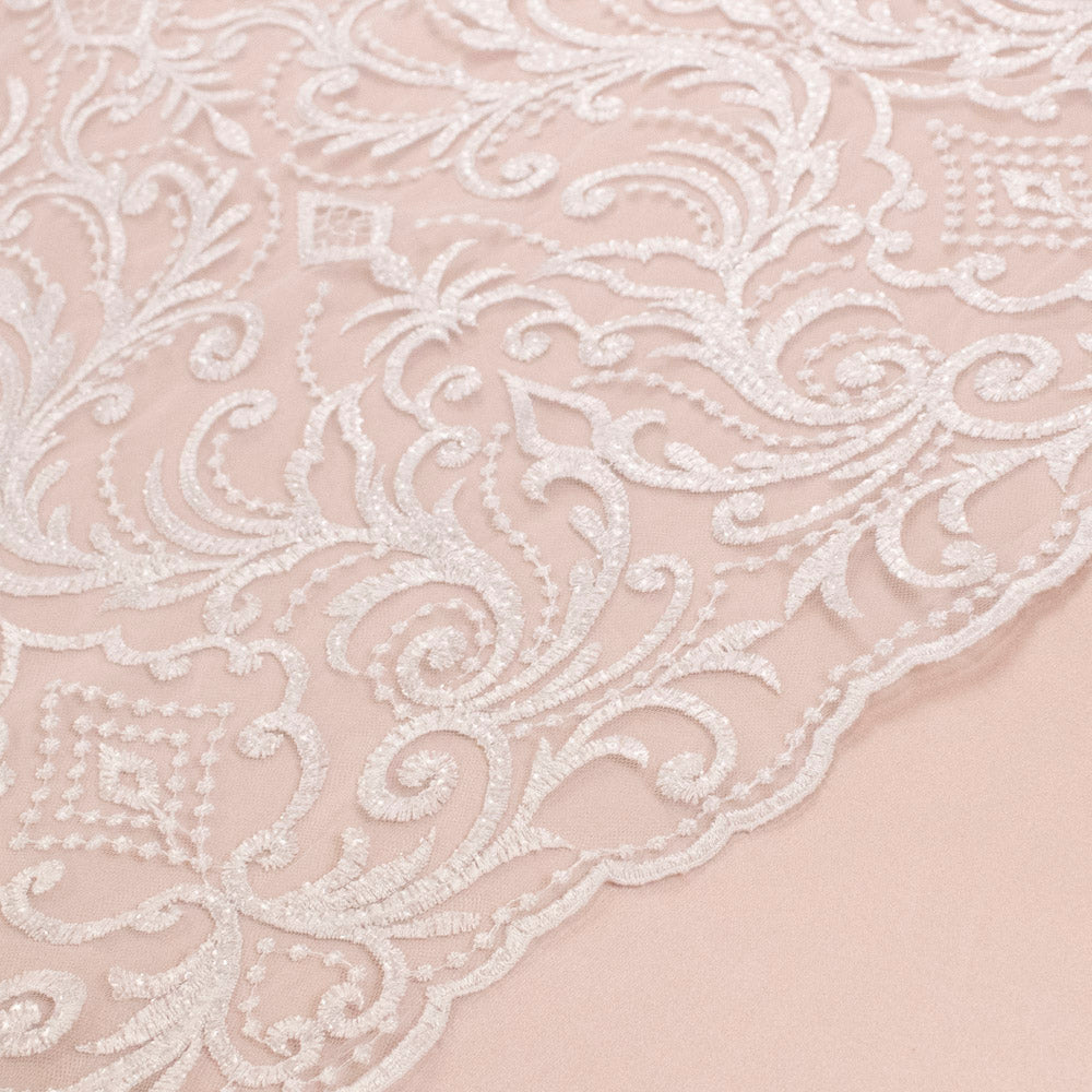 Embroidered Couture Bridal Laces – WS21 White Damask Floral Vines