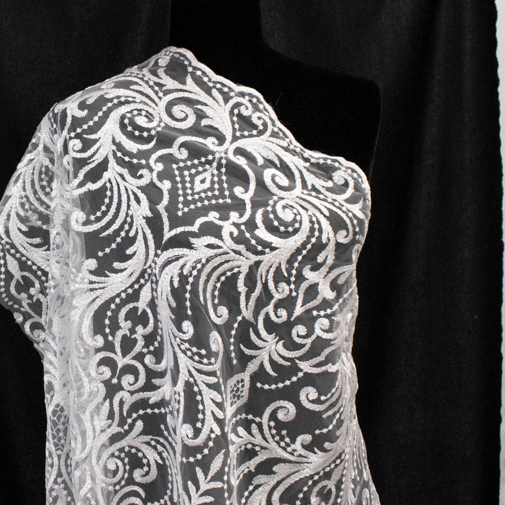 Embroidered Couture Bridal Laces – WS21 White Damask Floral Vines