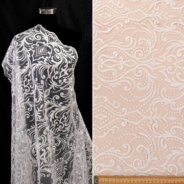 Embroidered Couture Bridal Laces – WS21 White Damask Floral Vines