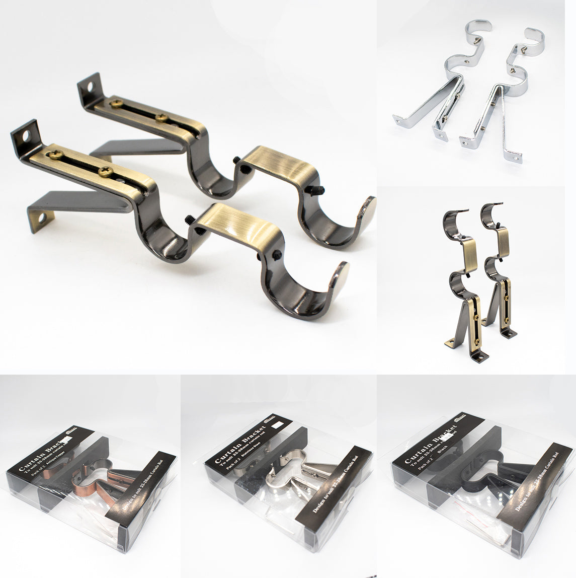 Curtain Rod Support Double Bracket Pack of 2