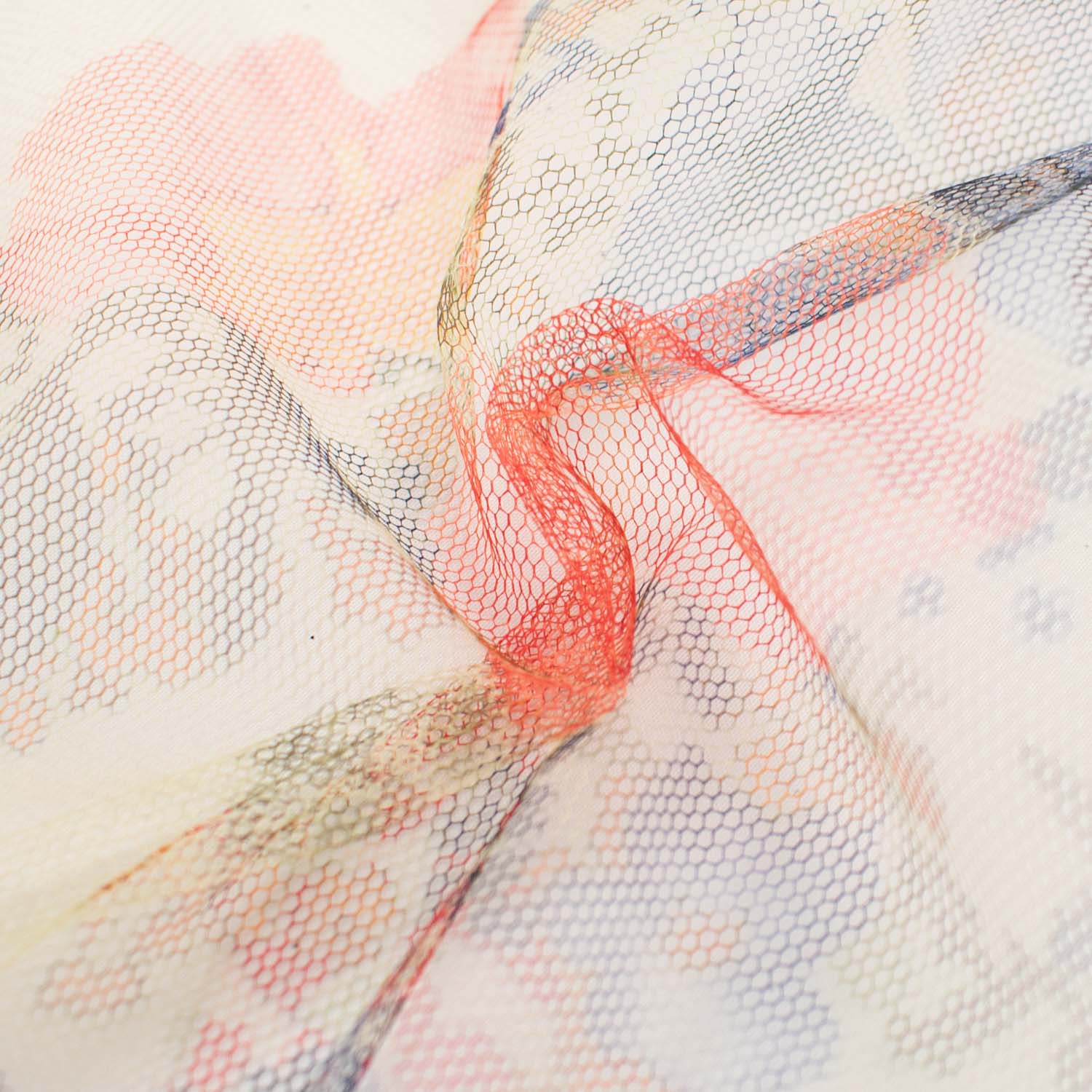 Digital Printed Fine Soft English Tulle Dark Blue Poppy