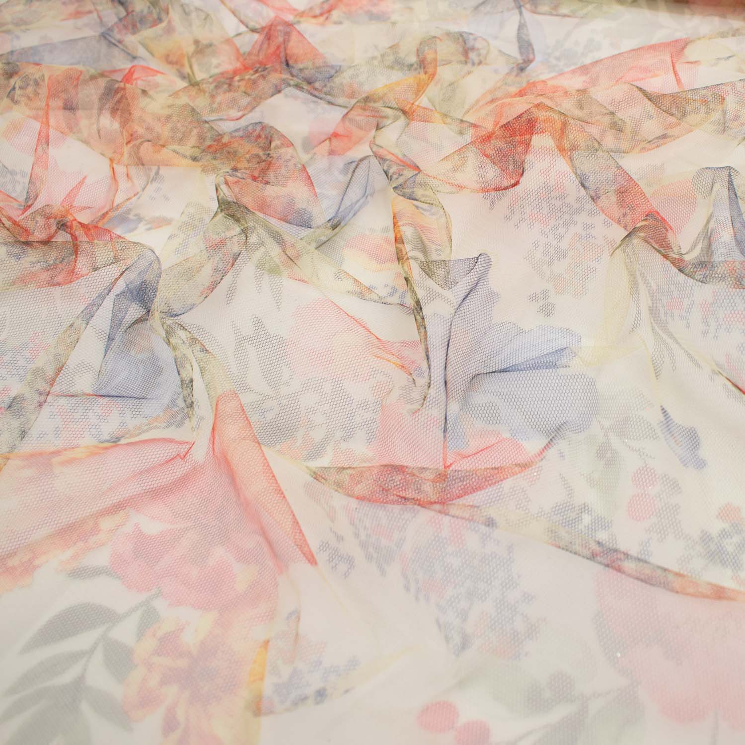 Digital Printed Fine Soft English Tulle Dark Blue Poppy