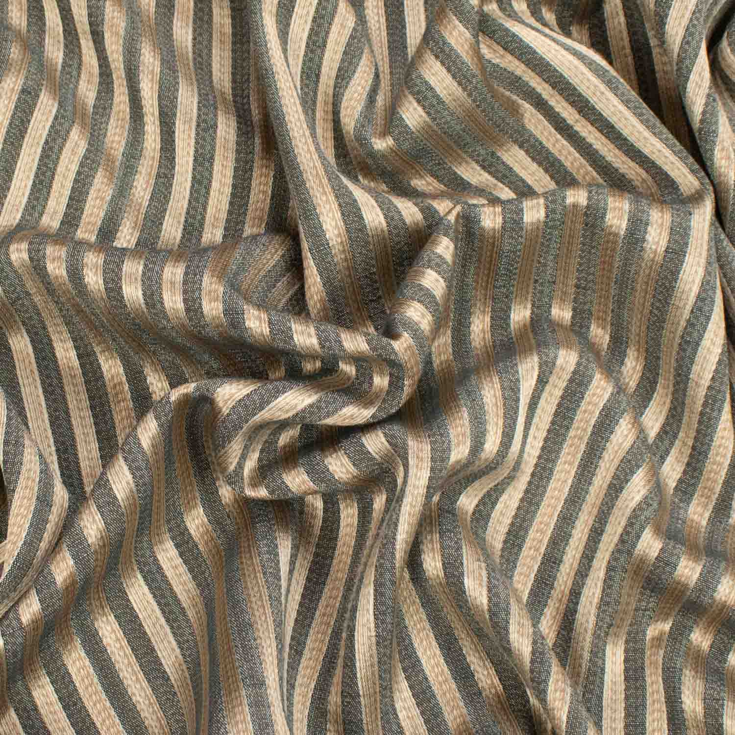 Delvin by Maurice Kain Curtaining/Upholstery Beige & Grey Stripes Jacquard