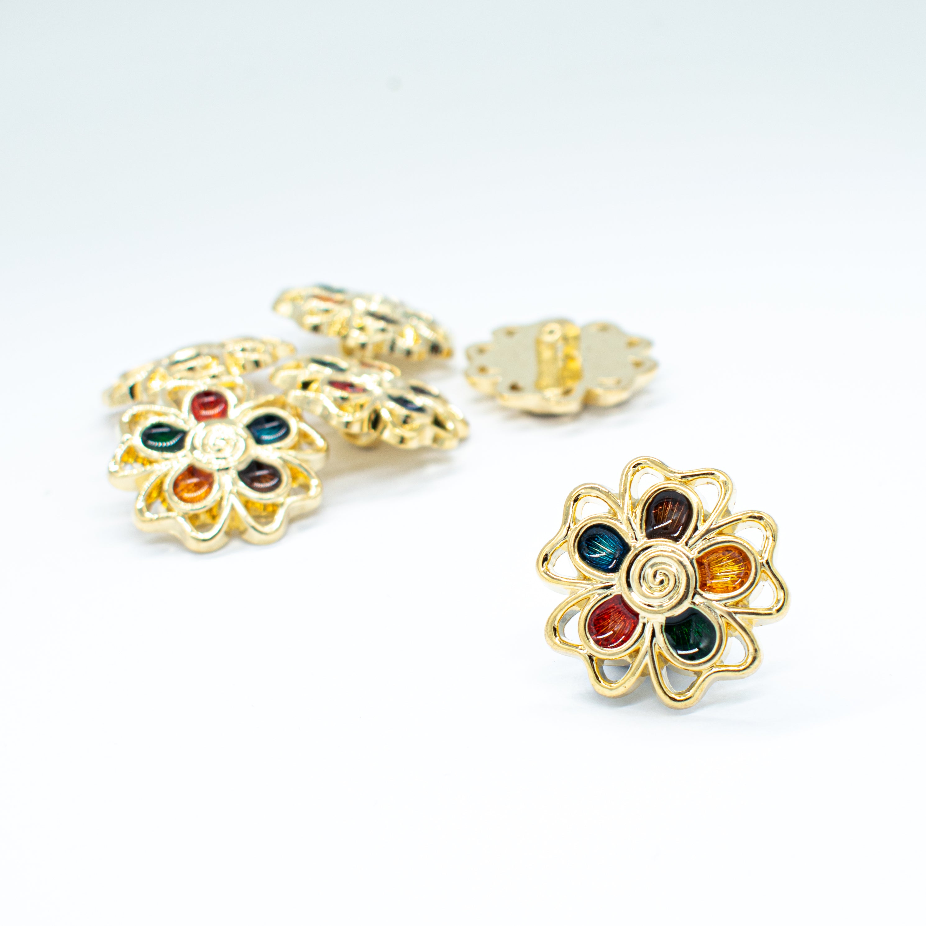 Enamel Flower Button 3cm Gold