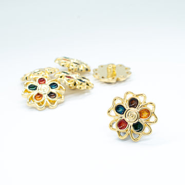 Enamel Flower Button 3cm Gold