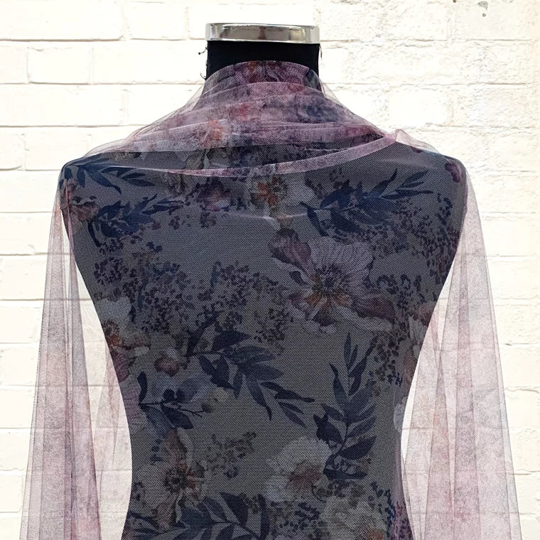 Digital Printed Fine Soft English Tulle Pale Pink Poppy