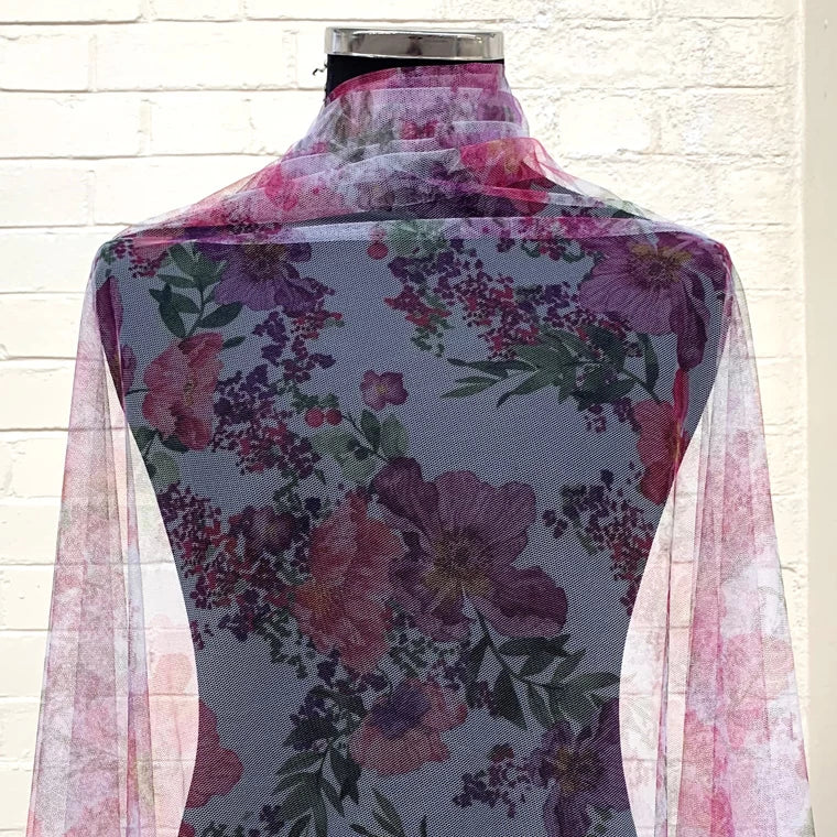 Digital Printed Fine Soft English Tulle Pink Poppy
