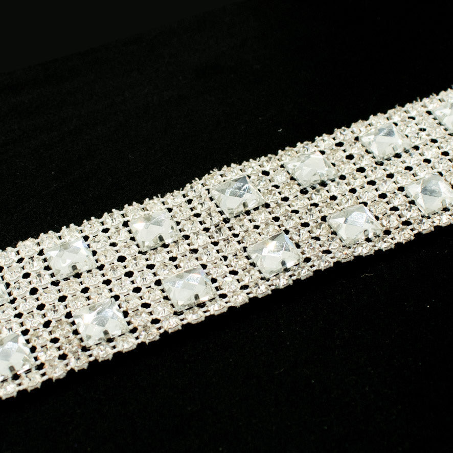 Lurex Diamonte Trim Crystal Rhinestone Ribbon 4CM