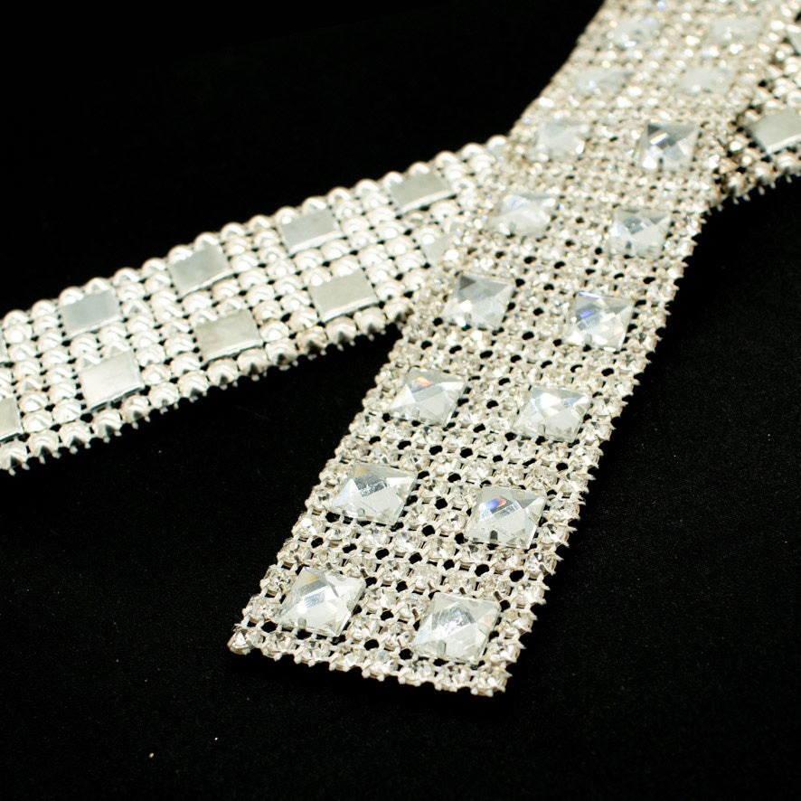 Lurex Diamonte Trim Crystal Rhinestone Ribbon 4CM