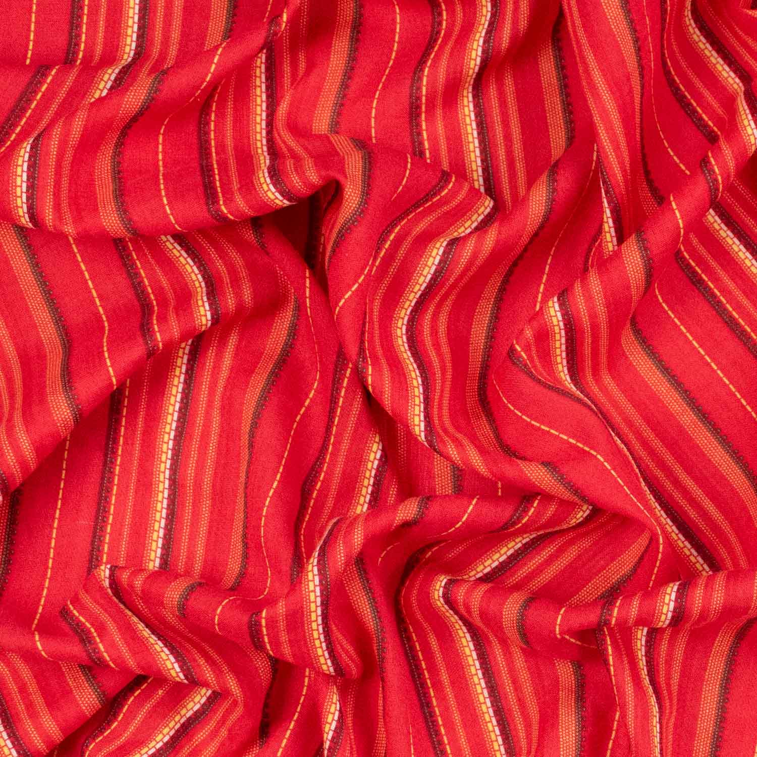 Cotton Linen Prints Yellow & Black Stripes on Red