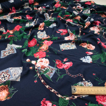 Printed Rayon Design-29 Red Flower Vines & Chain
