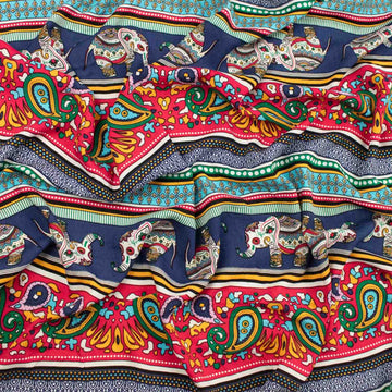 Printed Rayon Design-53 Purple Paisley & Blue Elephant