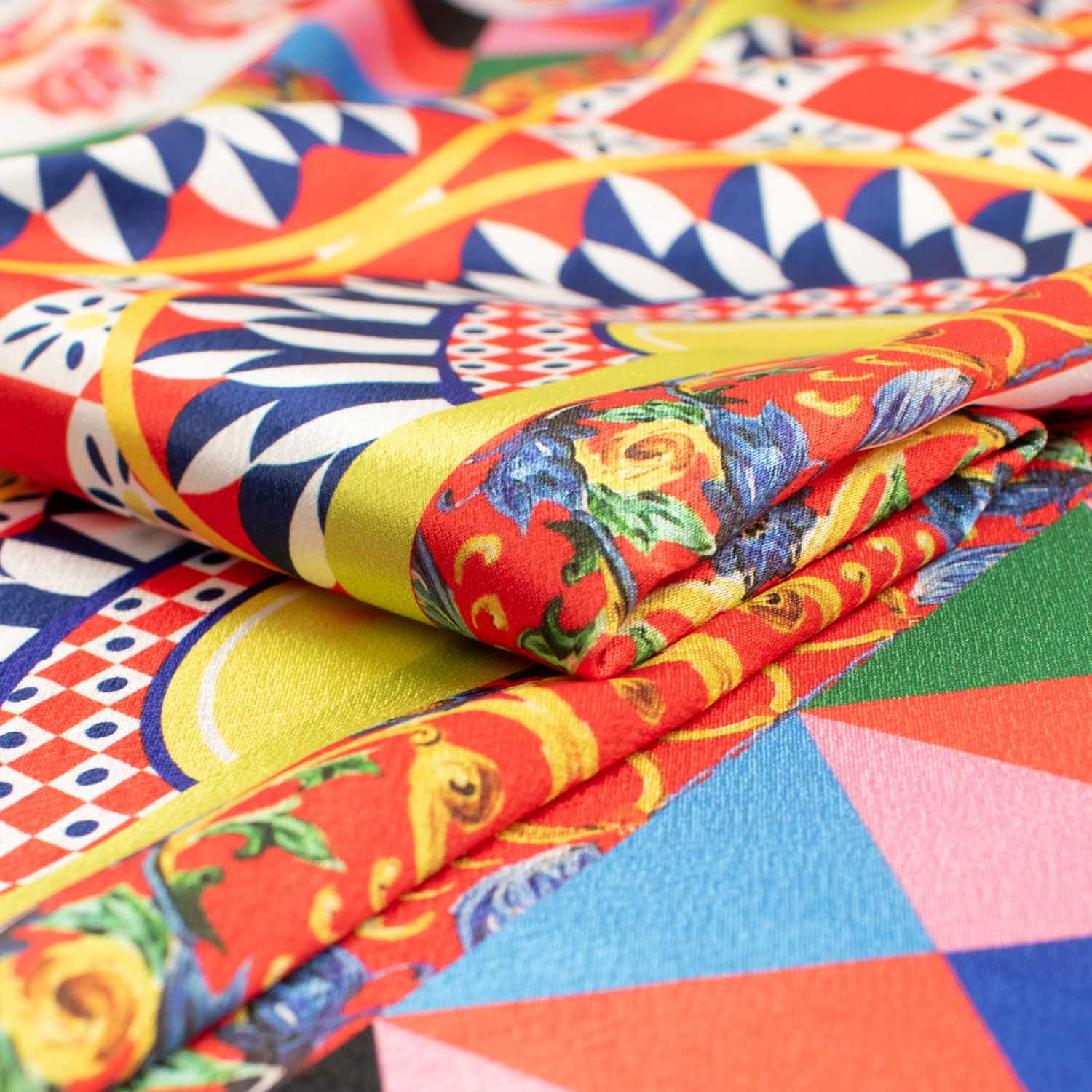 Digital Printed Satin Design-13 Multicolor Geometric