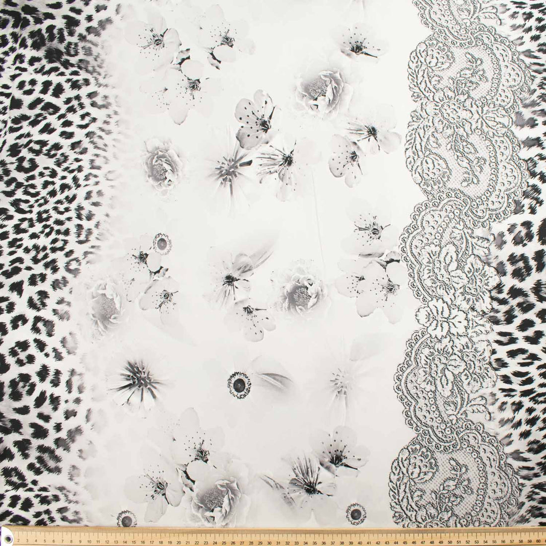 Digital Printed Satin Design-17 Black Leopard on White