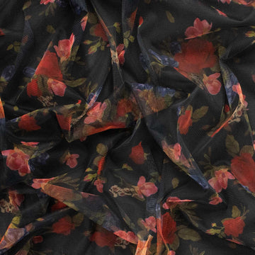 Digital Printed Tulle Black & Red Rose