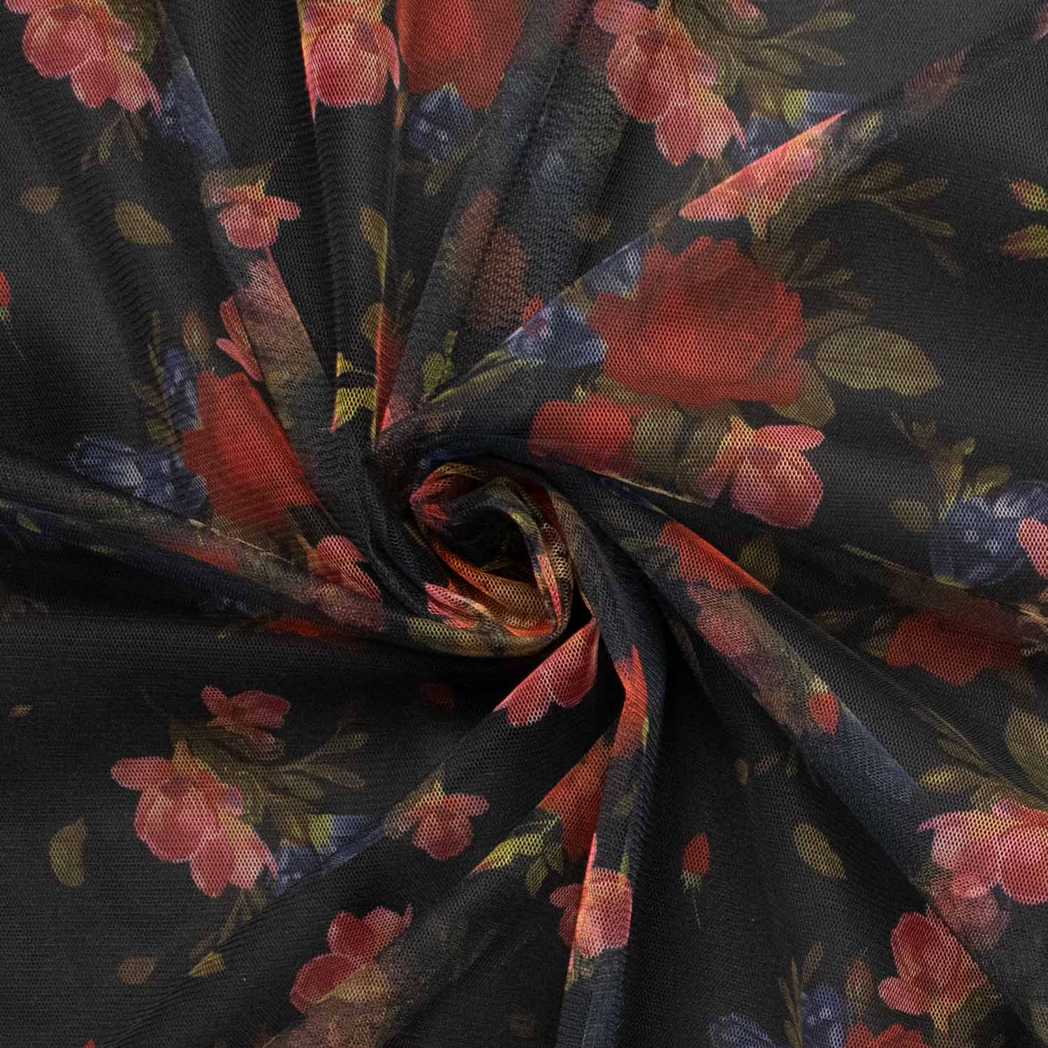 Digital Printed Tulle Black & Red Rose