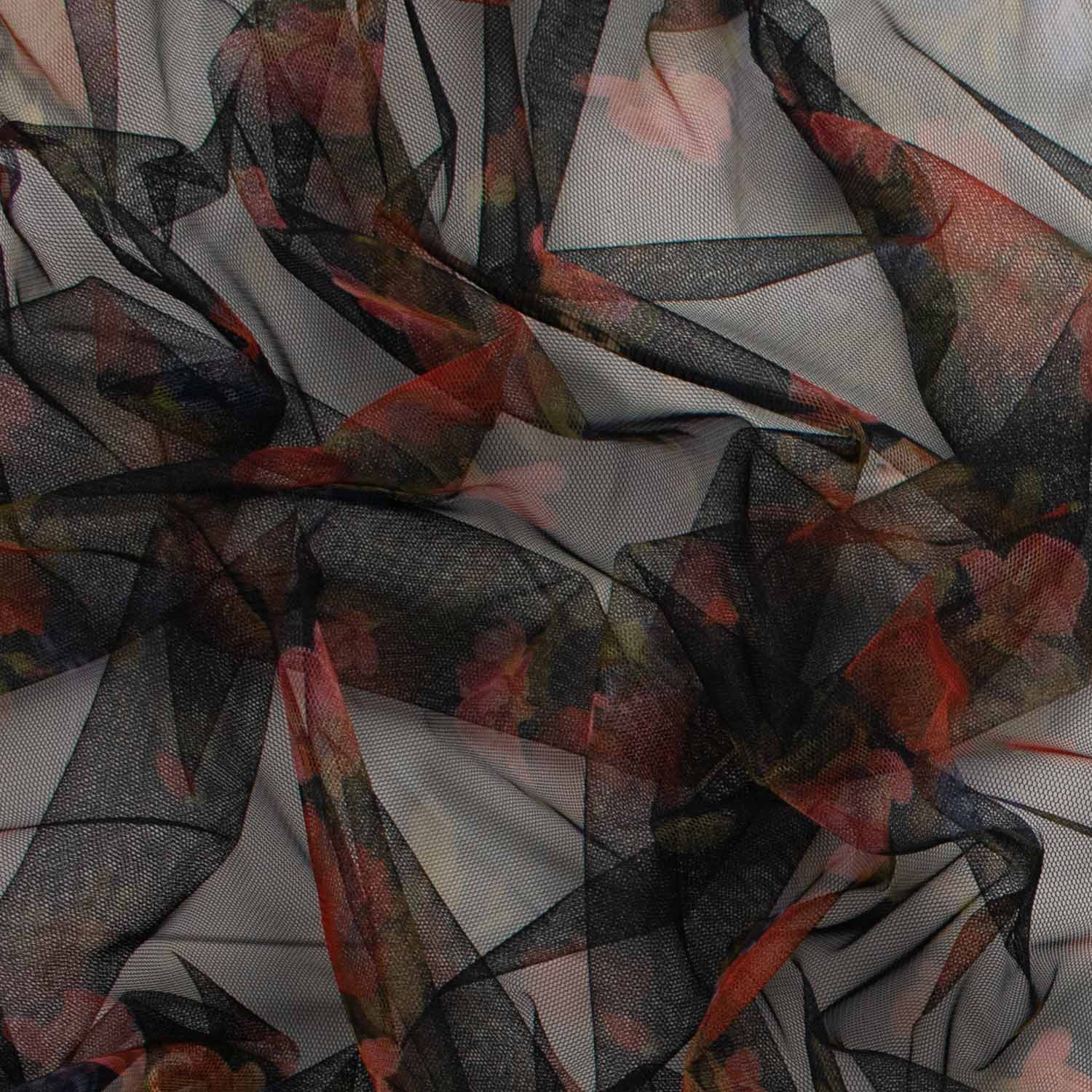 Digital Printed Tulle Black & Red Rose