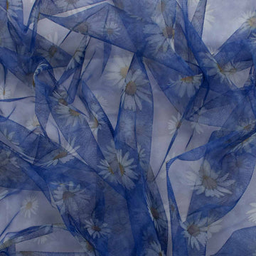 Digital Printed Tulle Blue & White Sunflower