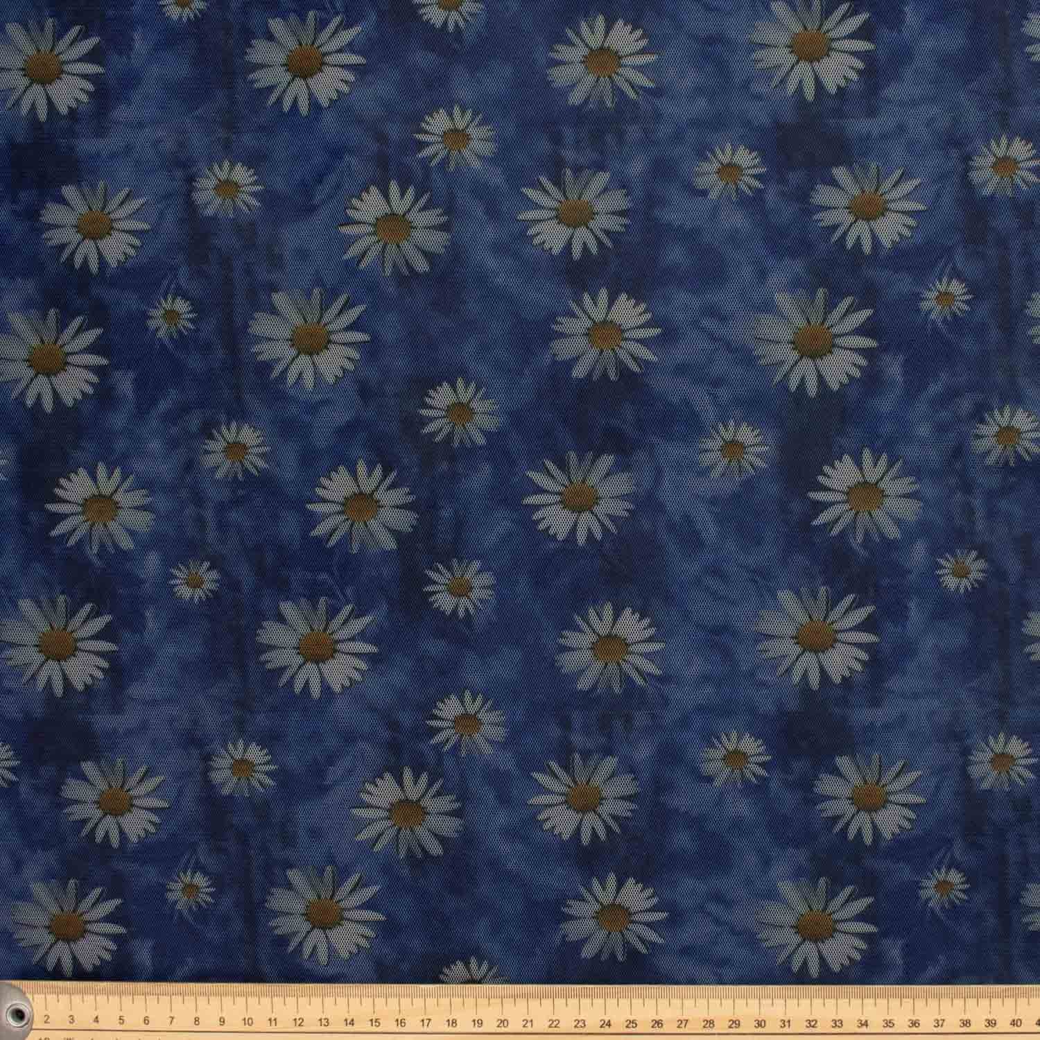 Digital Printed Tulle Blue & White Sunflower