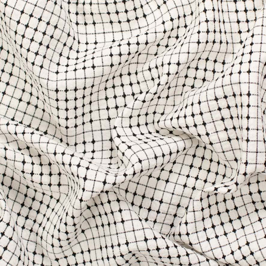 Dobby Cotton Blend Black & White Woven Checks