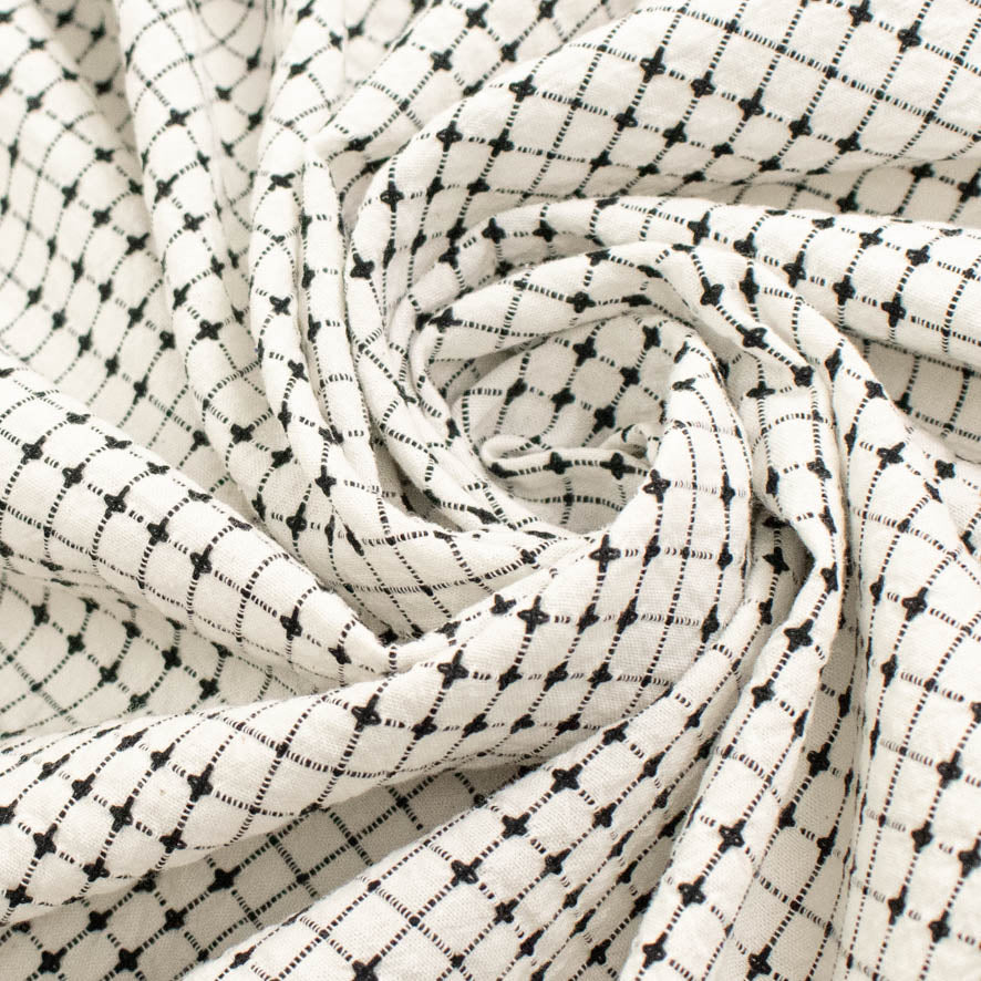 Dobby Cotton Blend Black & White Woven Checks