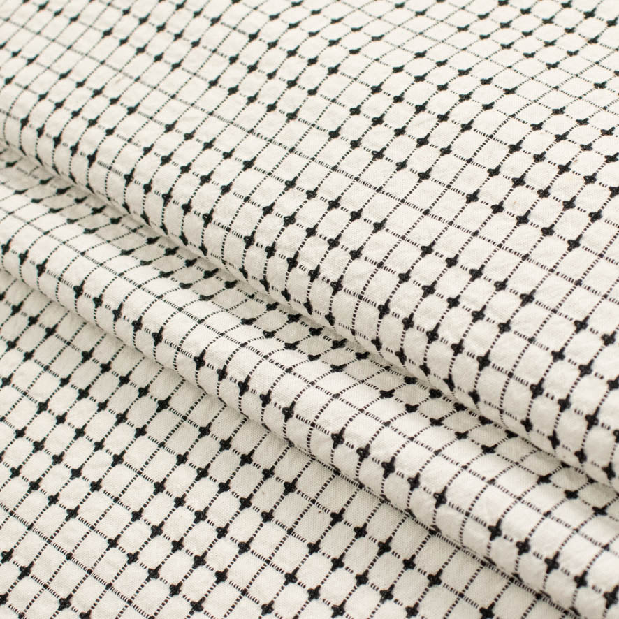 Dobby Cotton Blend Black & White Woven Checks