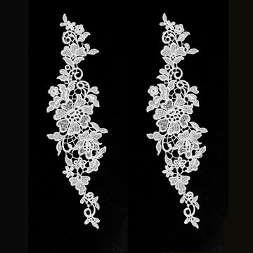 Premium Bridal Flower Embroidered Guipure Lace Motif with Sequins Col-White