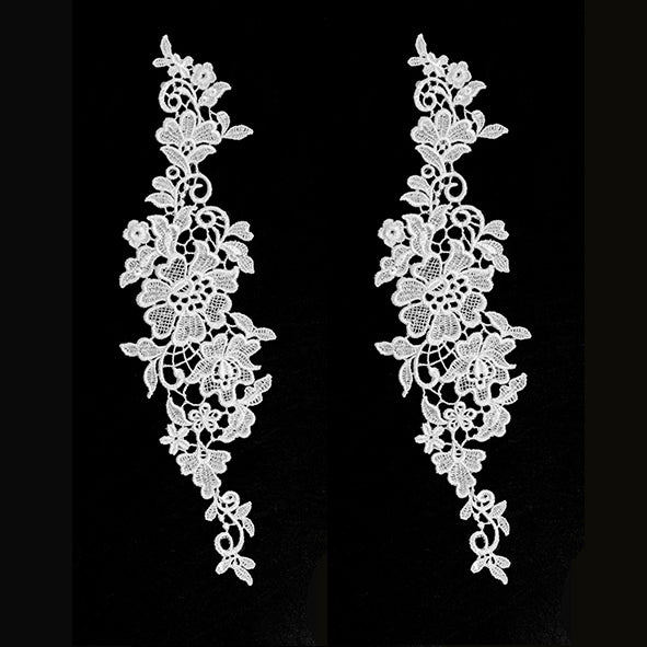 Premium Bridal Flower Embroidered Guipure Lace Motif with Sequins Col-White
