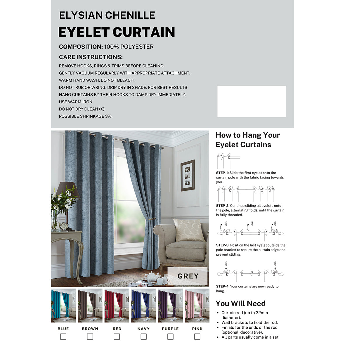 Elysian Chenille Eyelet Curtain