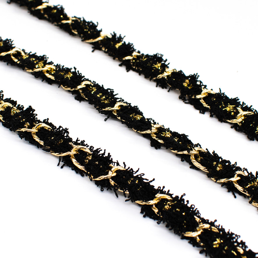 Embellished Metallic Chain Interwoven Leather Strap Trim
