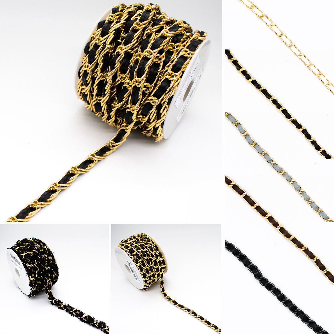 Embellished Metallic Chain Interwoven Leather Strap Trim