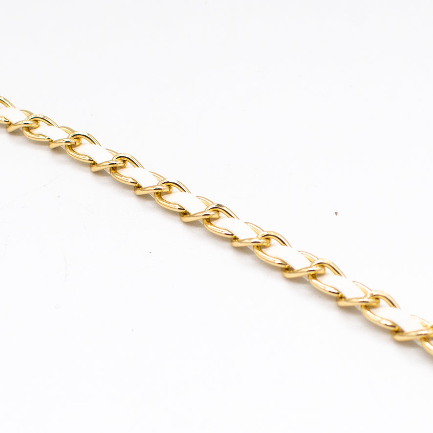 Embellished Metallic Chain Interwoven Leather Strap Trim