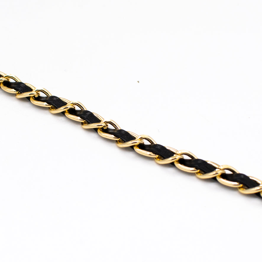 Embellished Metallic Chain Interwoven Leather Strap Trim