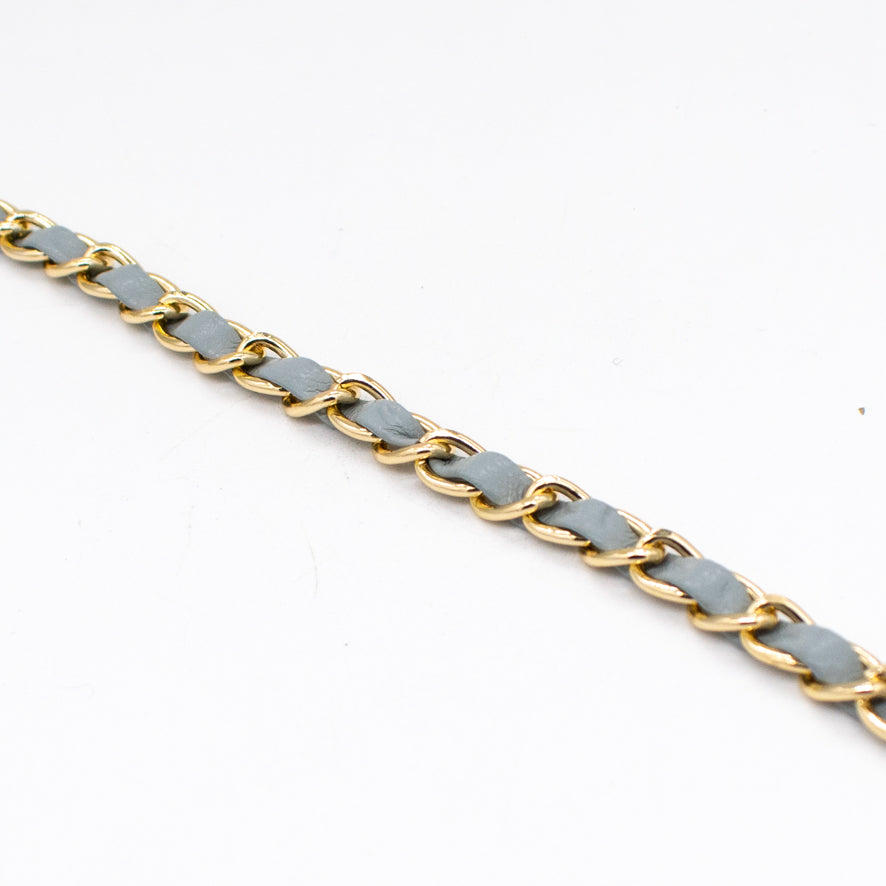 Embellished Metallic Chain Interwoven Leather Strap Trim