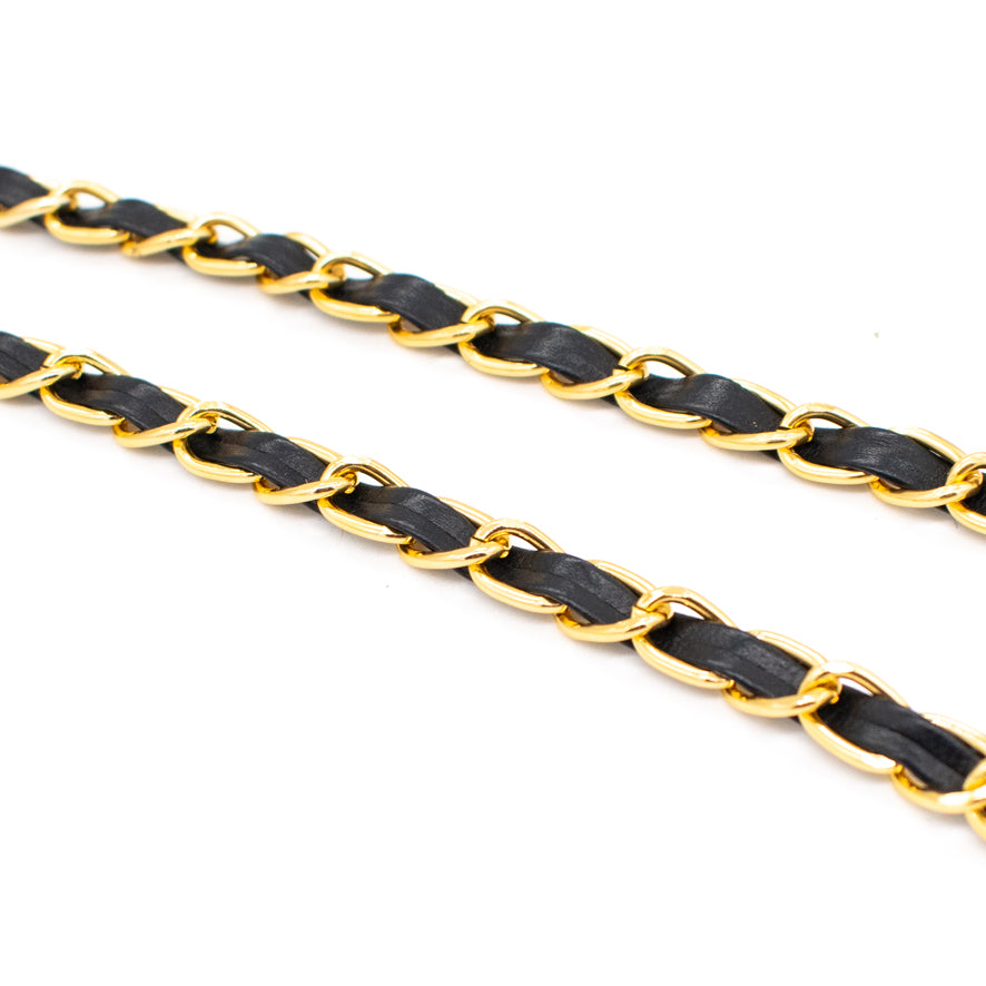 Embellished Metallic Chain Interwoven Leather Strap Trim