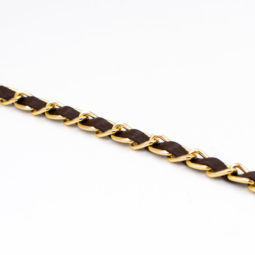 Embellished Metallic Chain Interwoven Leather Strap Trim