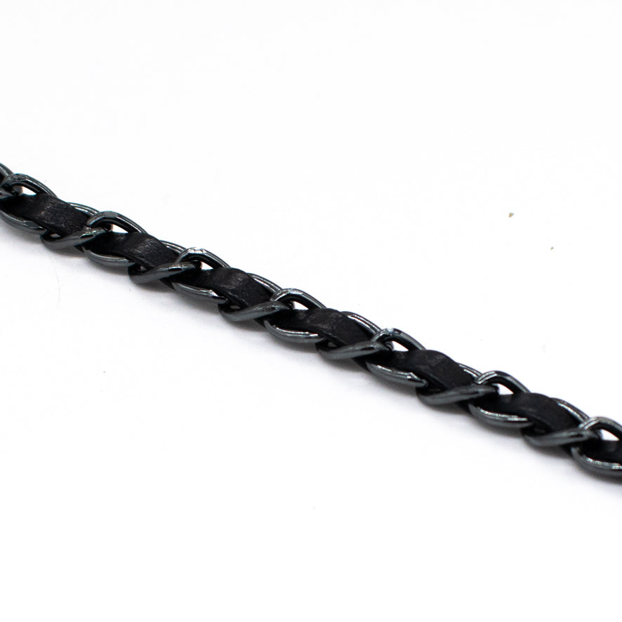 Embellished Metallic Chain Interwoven Leather Strap Trim
