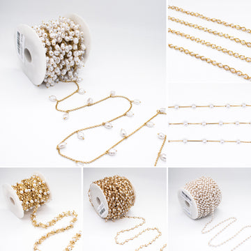 Embellished Pearl Gold Metallic Chain
