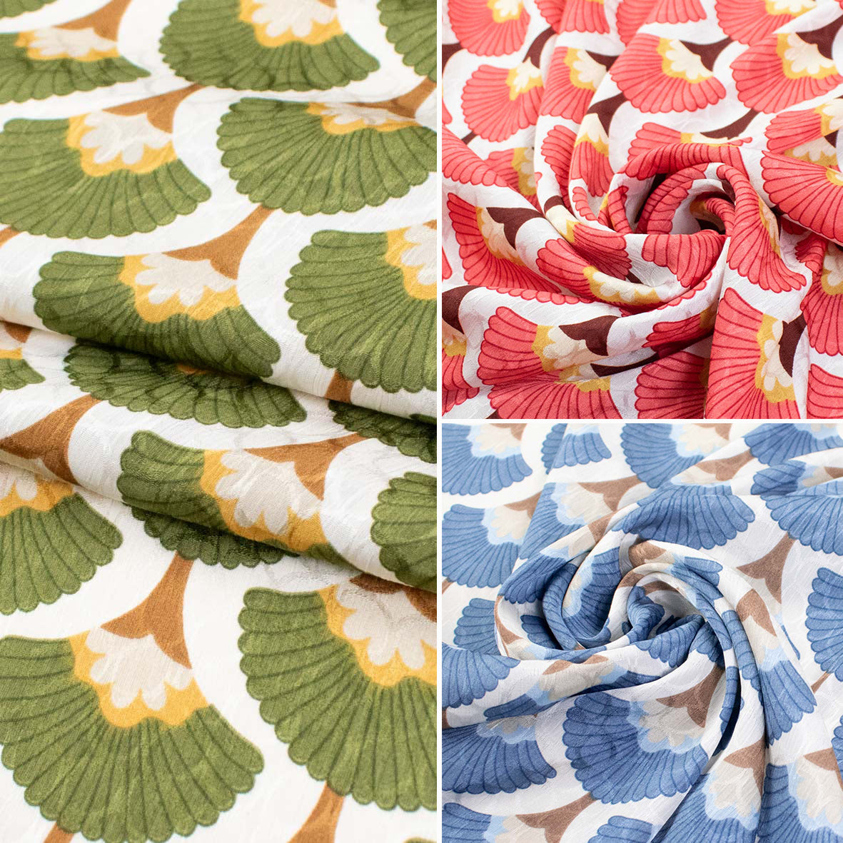 Embossed Crepe Prints SS41905 - Art Deco Scallop Floral