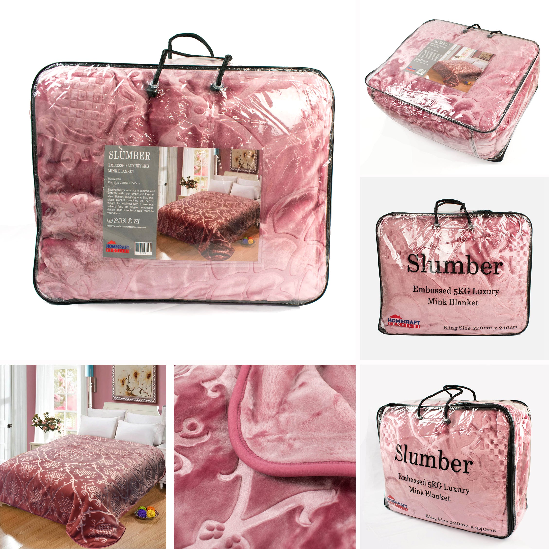 Slumber Embossed Luxury 5KG Mink Blanket Dusty Pink