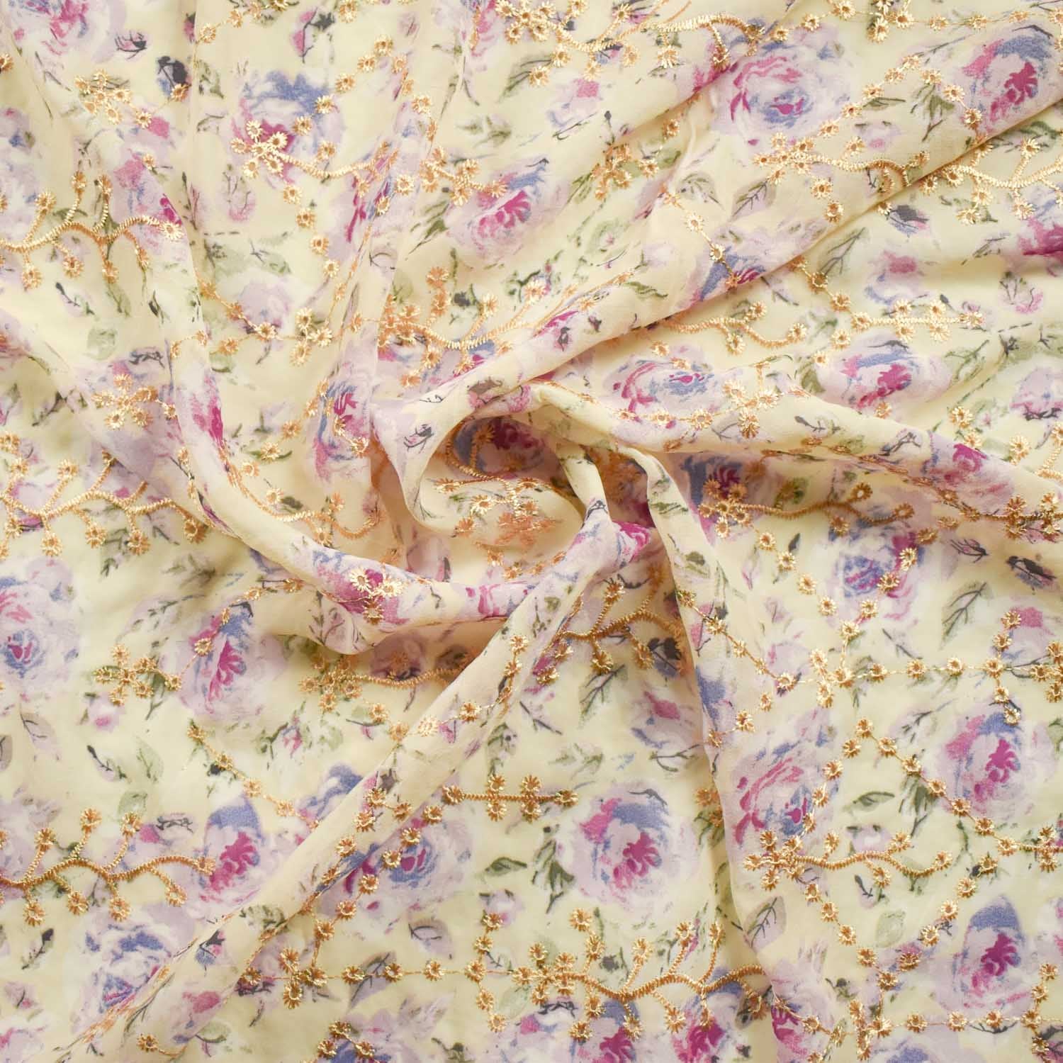 Embroidered Floral Print Chiffon