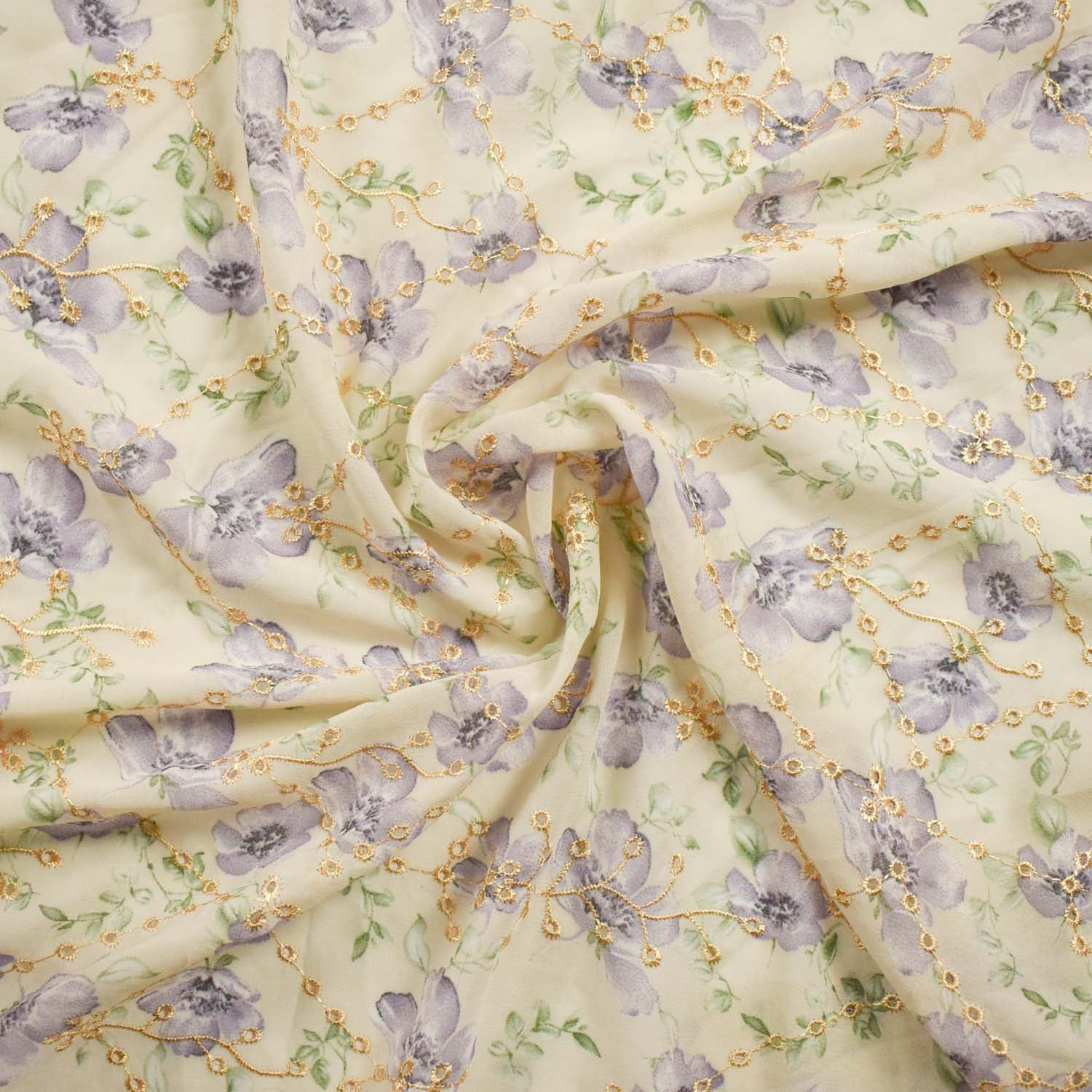 Embroidered Floral Print Chiffon