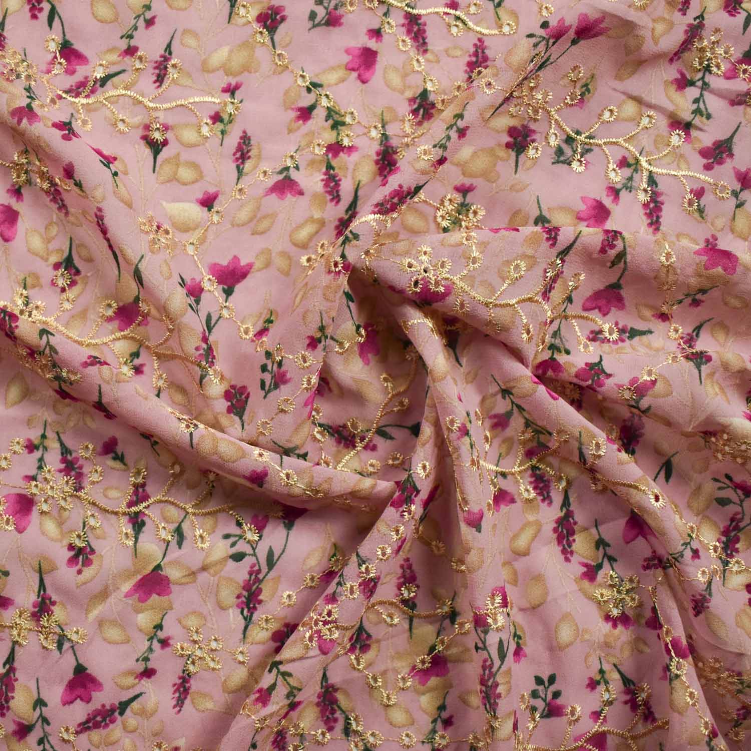 Embroidered Floral Print Chiffon