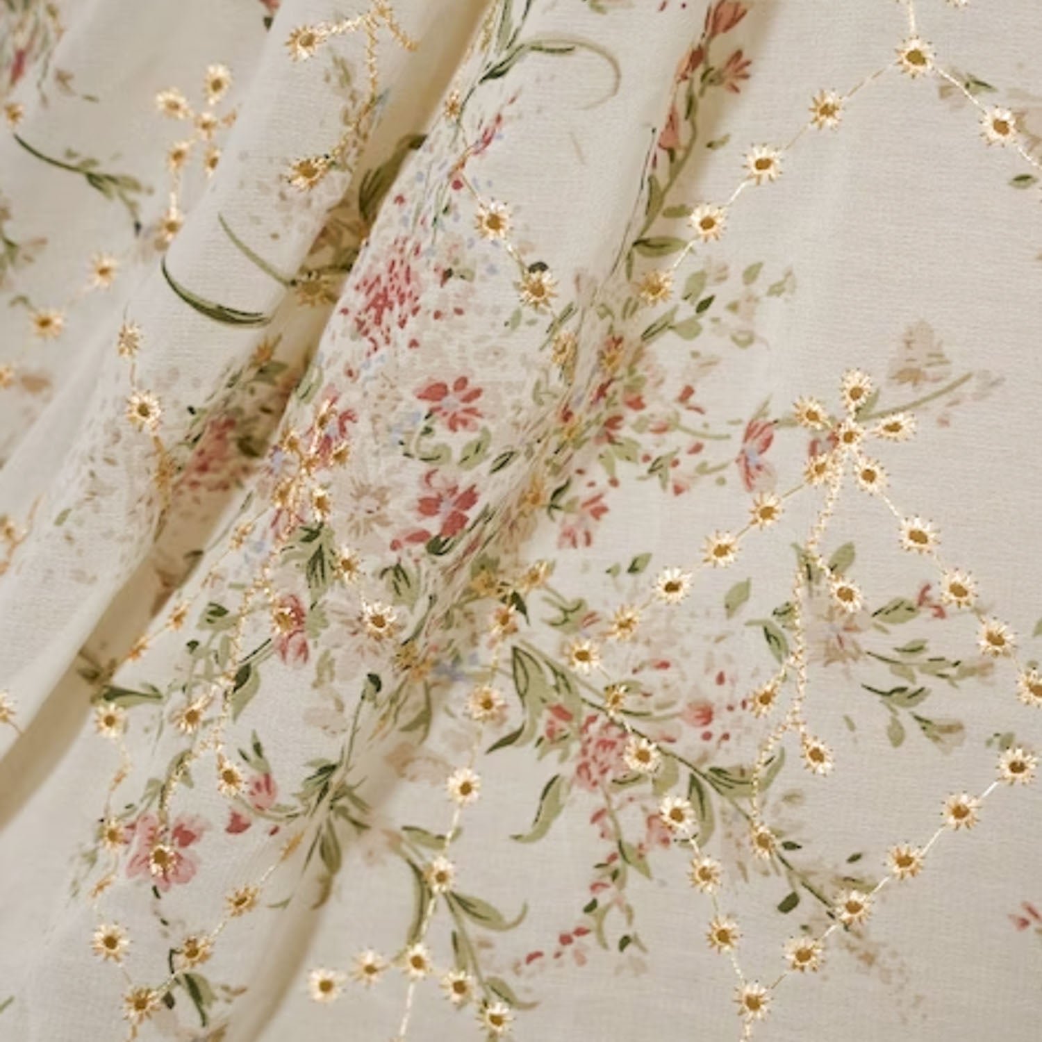 Embroidered Floral Print Chiffon