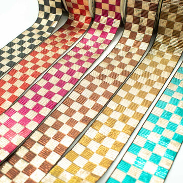 Metallic Fancy Embroidered Jacquard Ribbon Checks-40mm