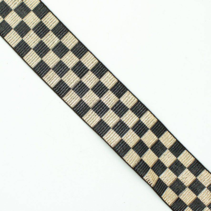 Metallic Fancy Embroidered Jacquard Ribbon Checks-40mm