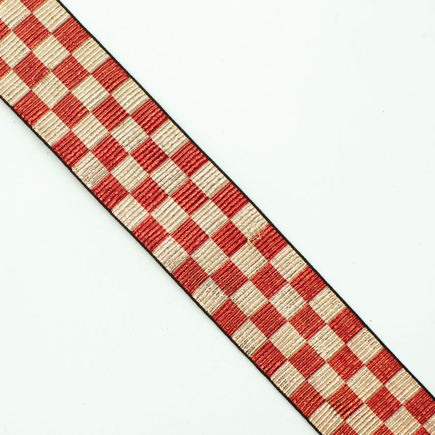 Metallic Fancy Embroidered Jacquard Ribbon Checks-40mm